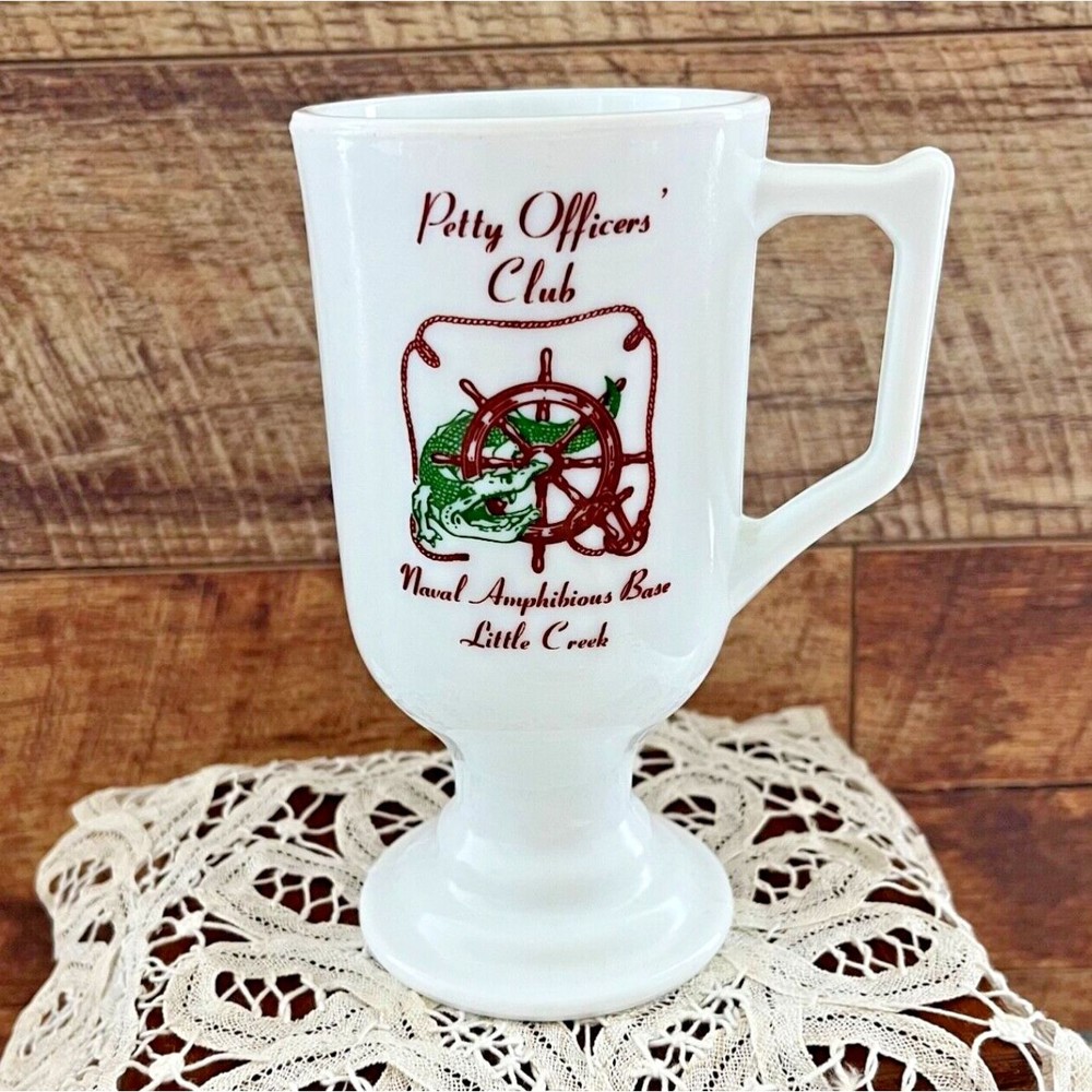 Milk Glass Pedestal Coffee Mug Naval Amphibious Base Little Creek Virginia Beach